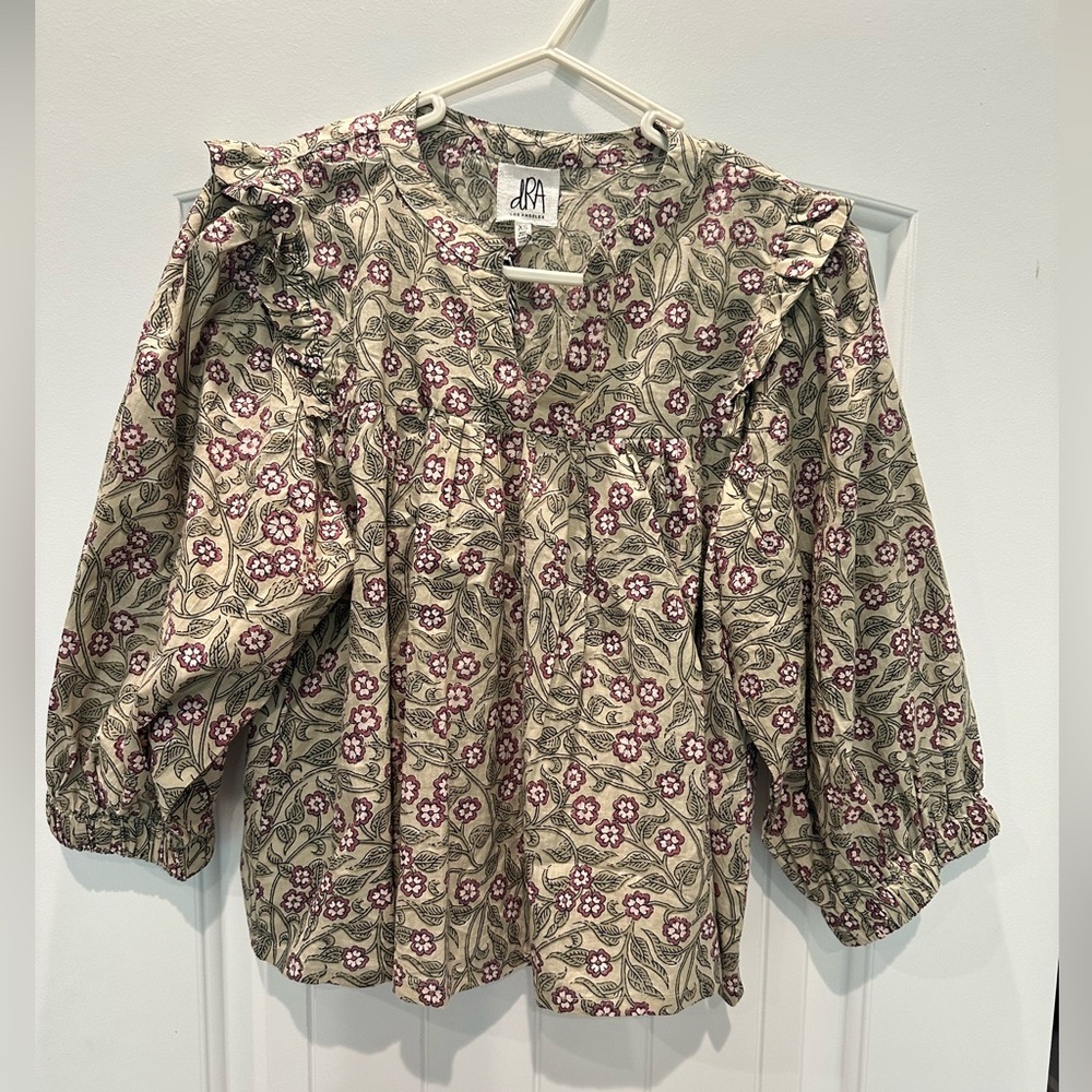 Floral Block Print Ruffle Blouse